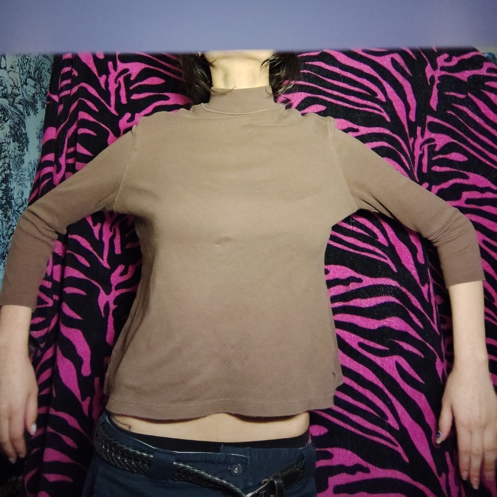 Westbound Petite Abnormal Brown Top with Capri Sleeves